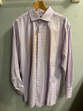 Proper Cloth Lavender Plaid Long-Sleeve Dress Shirt